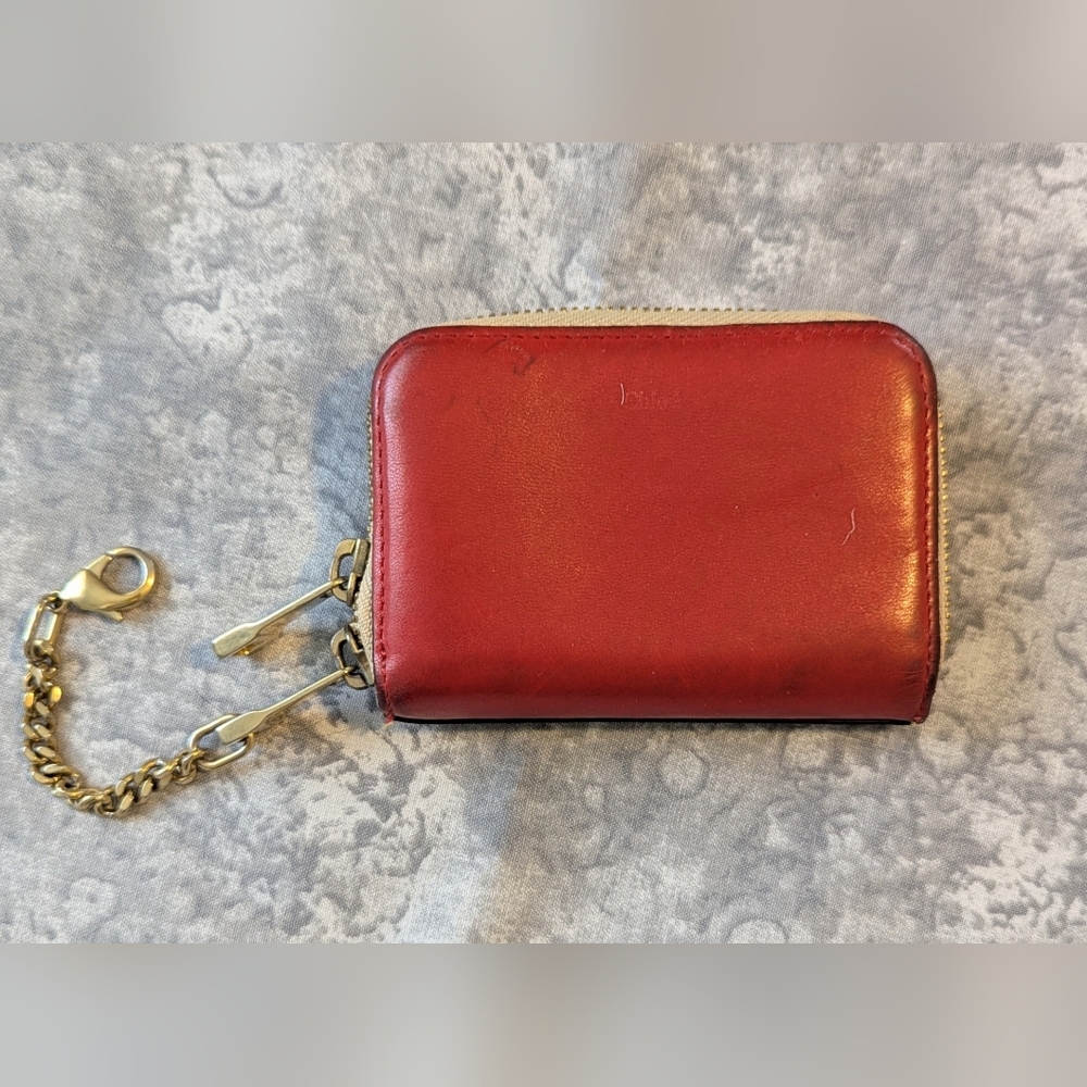 Chloe Vintage Red & Tan Leather Wallet with Chain